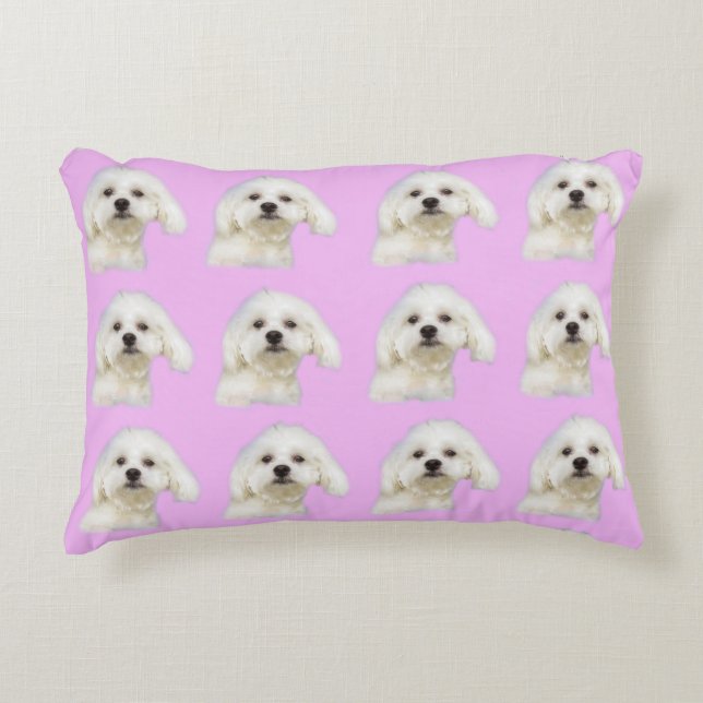 Maltese puppy roze decoratief kussen (Voorkant)