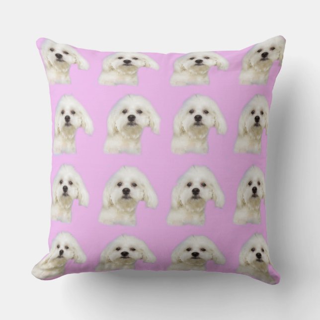 Maltese puppy roze kussen (Voorkant)