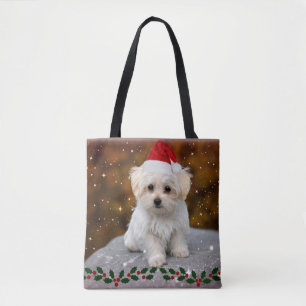 Maltese puppy viert Kerstmis Tote Bag
