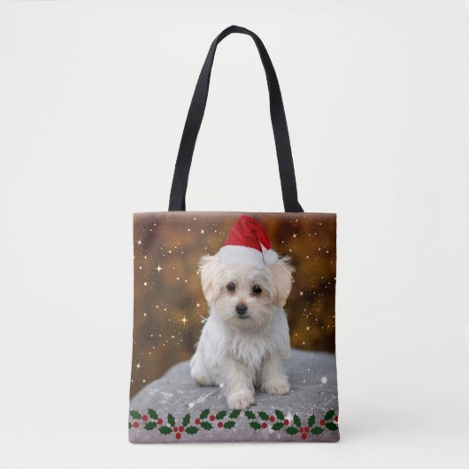 Maltese puppy viert Kerstmis Tote Bag (Voorkant)