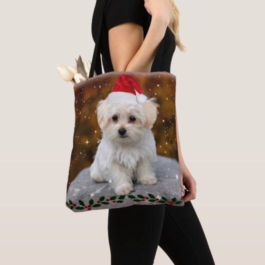 Maltese puppy viert Kerstmis Tote Bag (Dichtbij)