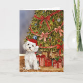 Maltese puppy Waterverf onder de kerstboom Kaart (Voorkant)