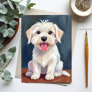 Maltese Puppy Witte Hond Schilderij Briefkaart