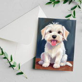 Maltese puppy witte hond schilderij briefkaart