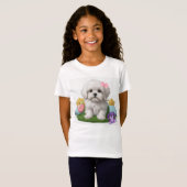 Maltese puppy zitten met haar speelgoed t-shirt (Voorkant volledig)