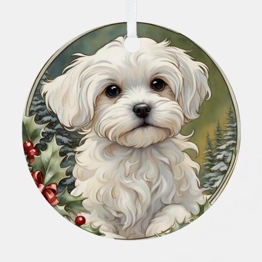 Maltese Puppy's Eerste Kerstmis Ornament (Achterkant)