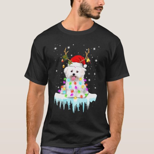 Maltese rendierSanta Hat-kerstverlichting T-shirt (Voorkant)