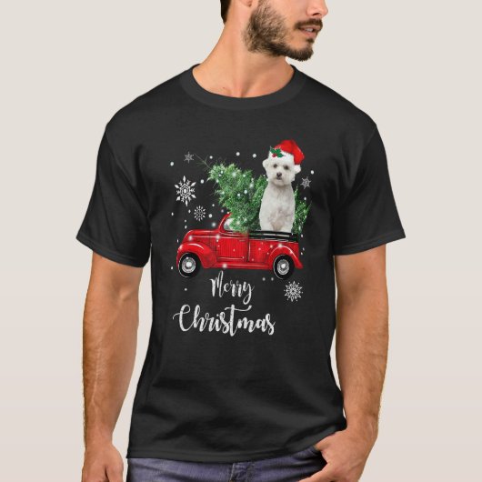 Maltese Ride Red Truck Kerstmis Pajama T-shirt (Voorkant)
