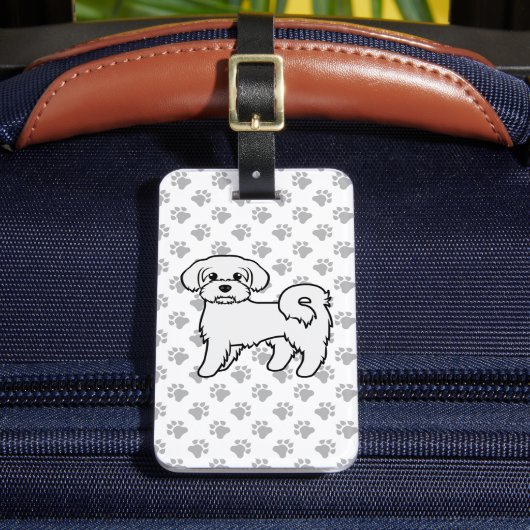 Maltese Schattige Cartoon Hond & Aangepaste Tekst Bagagelabel (Voorkant Insitu 2)