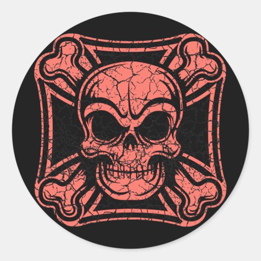 Maltese schedel & Crossbones - rood Ronde Sticker (Voorkant)