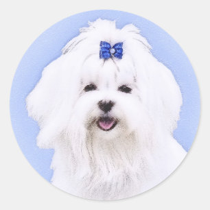 Maltese schilderingen - Oorspronkelijke hondenkuns Ronde Sticker