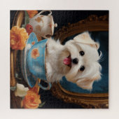 Maltese Sitting in a Teacup Vintage Legpuzzel (Horizontaal)