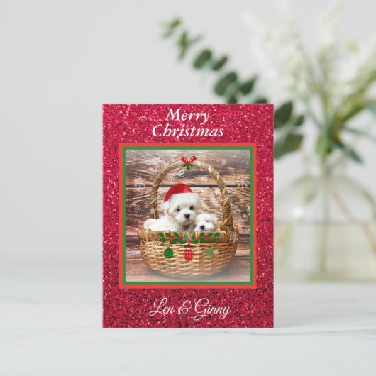 Maltese Sjabloon voor kerstPuppies Briefkaart (Staand voorkant)