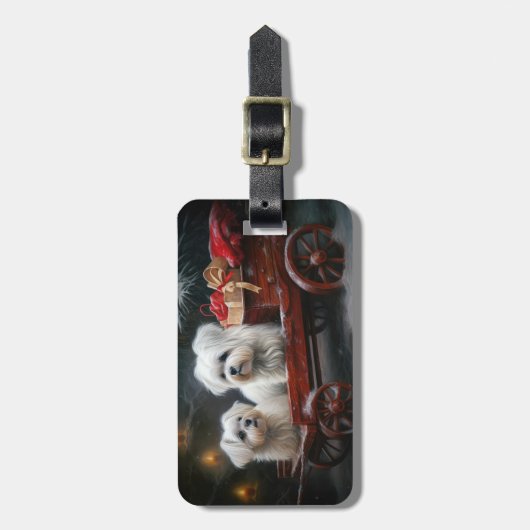 Maltese Sneeuwslee Kerst Decor Bagagelabel (Voorkant verticaal)