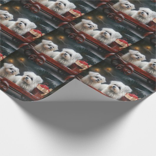 Maltese Sneeuwslee Kerst Decor Cadeaupapier (Hoek)