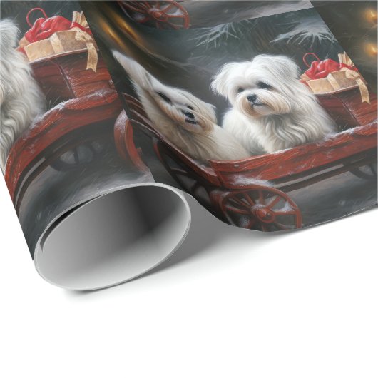 Maltese Sneeuwslee Kerst Decor Cadeaupapier (Rol Hoek)