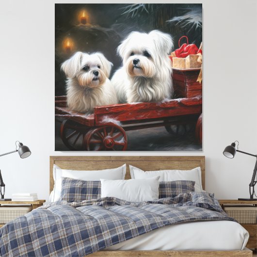Maltese Sneeuwslee Kerst Decor Canvas Afdruk (Insitu (Slaapkamer))