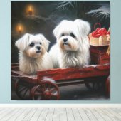 Maltese Sneeuwslee Kerst Decor Canvas Afdruk (Insitu (Houten vloer))