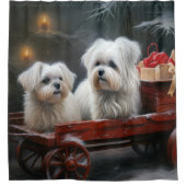 Maltese Sneeuwslee Kerst Decor Douchegordijn (Voorkant)