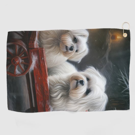 Maltese Sneeuwslee Kerst Decor Golfhanddoek (Horizontaal)