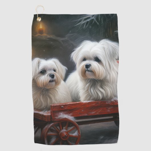 Maltese Sneeuwslee Kerst Decor Golfhanddoek (Voorkant)