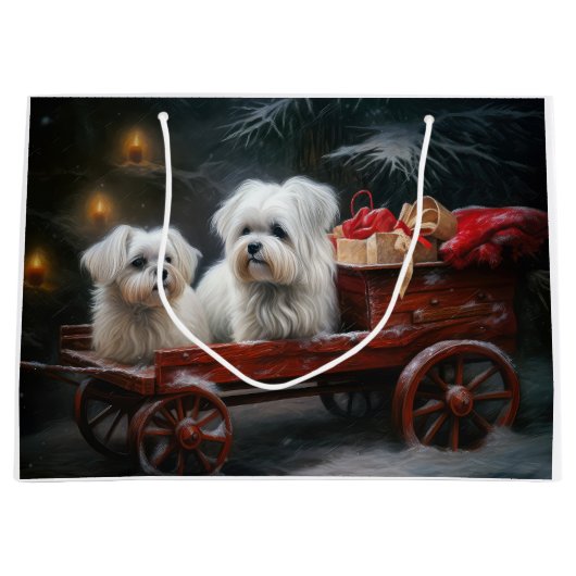 Maltese Sneeuwslee Kerst Decor Groot Cadeauzakje (Voorkant)