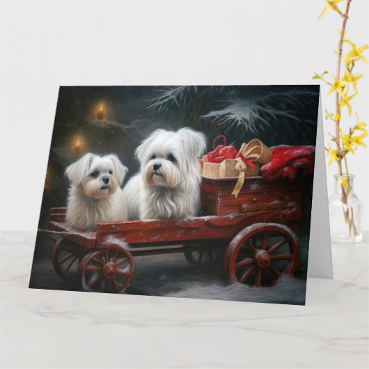 Maltese Sneeuwslee Kerst Decor Kaart (Gele Bloem)