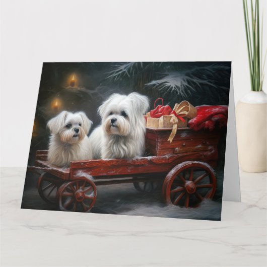 Maltese Sneeuwslee Kerst Decor Kaart (Voorkant)