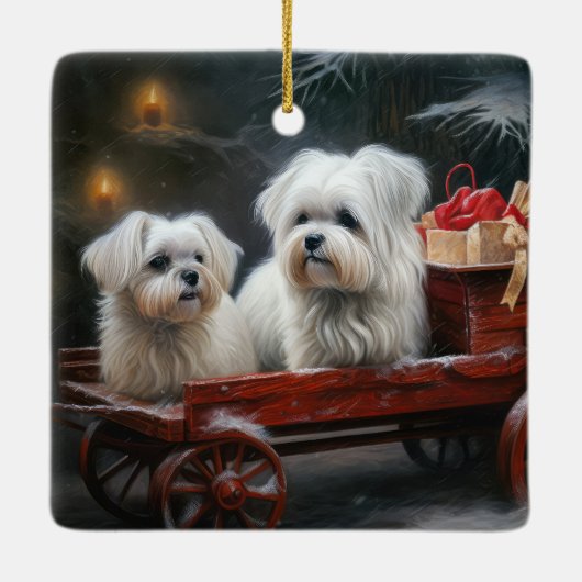 Maltese Sneeuwslee Kerst Decor Keramisch Ornament (Achterkant)