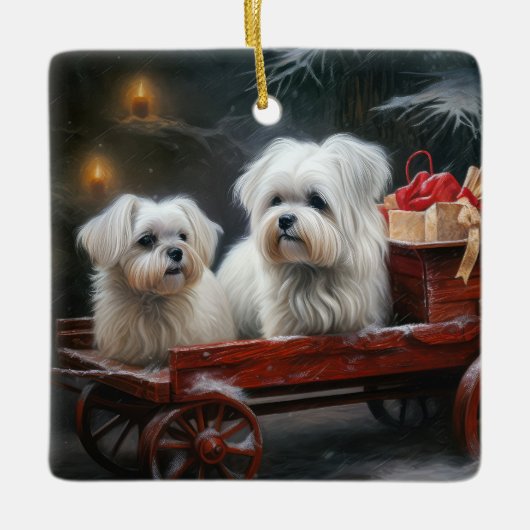 Maltese Sneeuwslee Kerst Decor Keramisch Ornament (Voorkant)