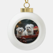 Maltese Sneeuwslee Kerst Decor Keramische Bal Ornament (Voorkant)
