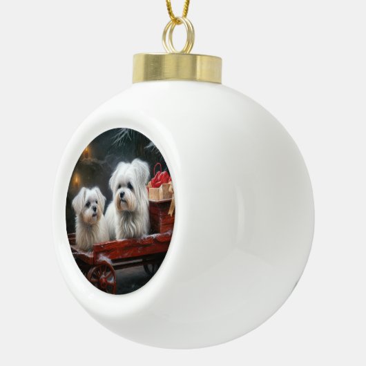 Maltese Sneeuwslee Kerst Decor Keramische Bal Ornament (Rechts)