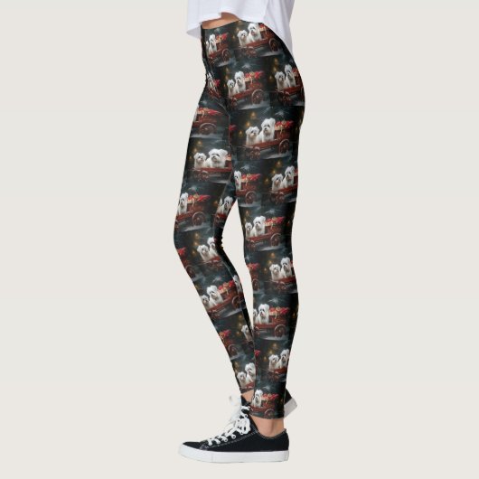 Maltese Sneeuwslee Kerst Decor Leggings (Links)