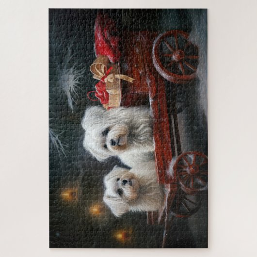 Maltese Sneeuwslee Kerst Decor Legpuzzel (Verticaal)