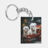 Maltese Sneeuwslee Kerst Decor Sleutelhanger (Voorkant Links)