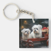 Maltese Sneeuwslee Kerst Decor Sleutelhanger (Voorkant)
