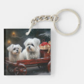 Maltese Sneeuwslee Kerst Decor Sleutelhanger (Achterkant)