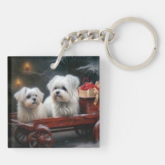 Maltese Sneeuwslee Kerst Decor Sleutelhanger (Achterkant)