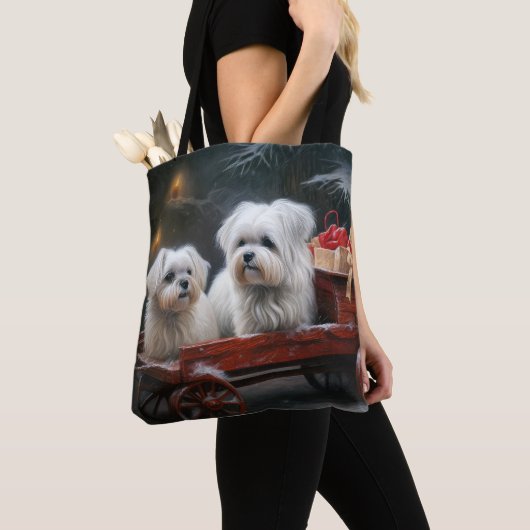 Maltese Sneeuwslee Kerst Decor Tote Bag (Dichtbij)