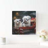 Maltese Sneeuwslee Kerst Decor Vierkante Klok (Huis)
