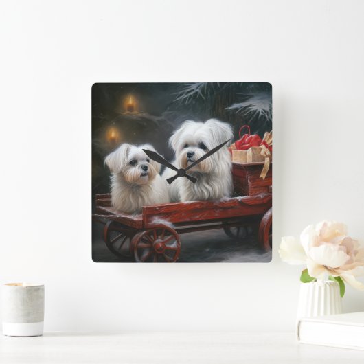 Maltese Sneeuwslee Kerst Decor Vierkante Klok (Huis)