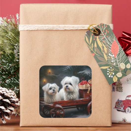 Maltese Sneeuwslee Kerst Decor Vierkante Sticker (Feestdagen)