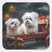 Maltese Sneeuwslee Kerst Decor Vierkante Sticker (Voorkant)