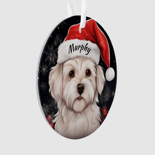 Maltese Terrier Aangepaste Kerstversiering Ornament (voorkant)