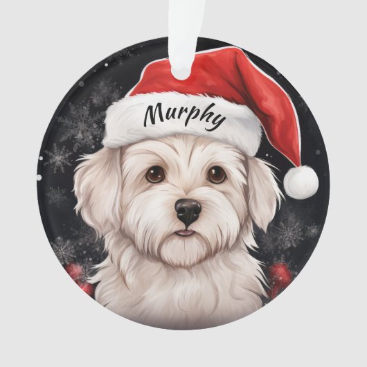 Maltese Terrier Aangepaste Kerstversiering Ornament (voorkant)