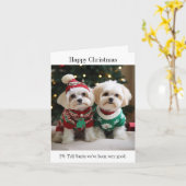 Maltese Terriers in Kersttruien Kaart (Gele Bloem)