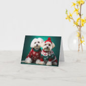 Maltese Terriers Kerst Kaart (Gele Bloem)