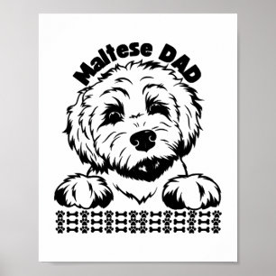 Maltese vader zwart en wit ontwerp Maltese hond Poster