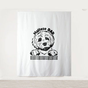 Maltese vader zwart en wit ontwerp Maltese hond Wandkleed