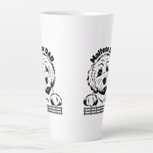 Maltese vader zwart-wit ontwerp | Maltese hond Latte Mok (Voorkant)